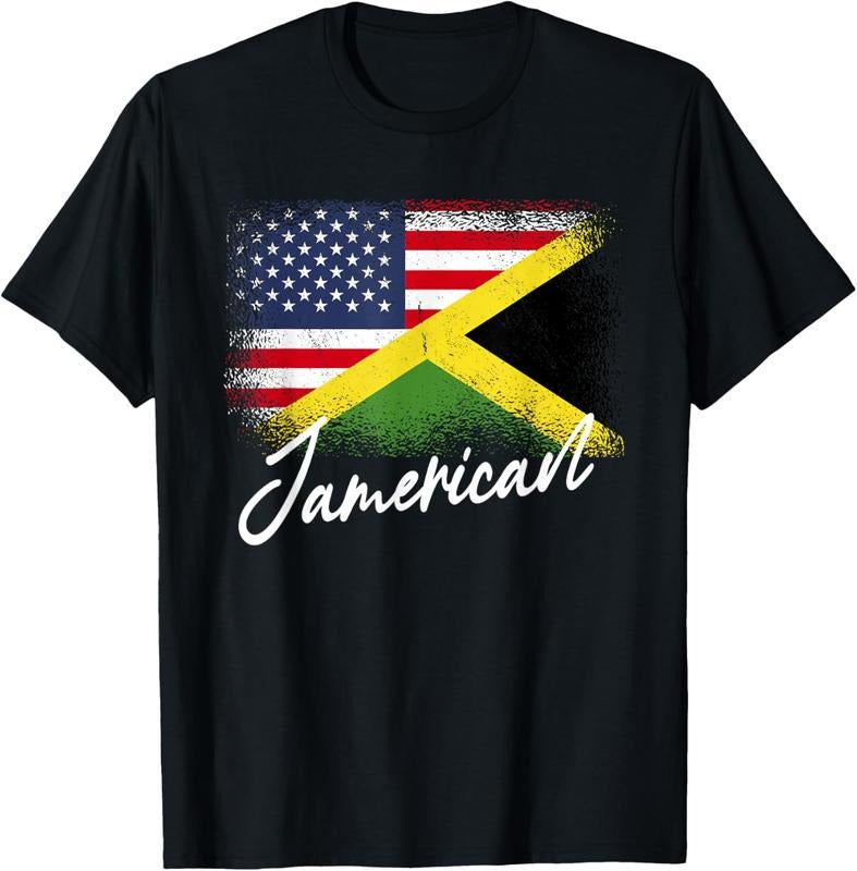 100% Cotton Jamerican - American Jamaican Roots America Jamaica Flag T-Shirt Hoodie, Sweatshirt | GrindPrints.com