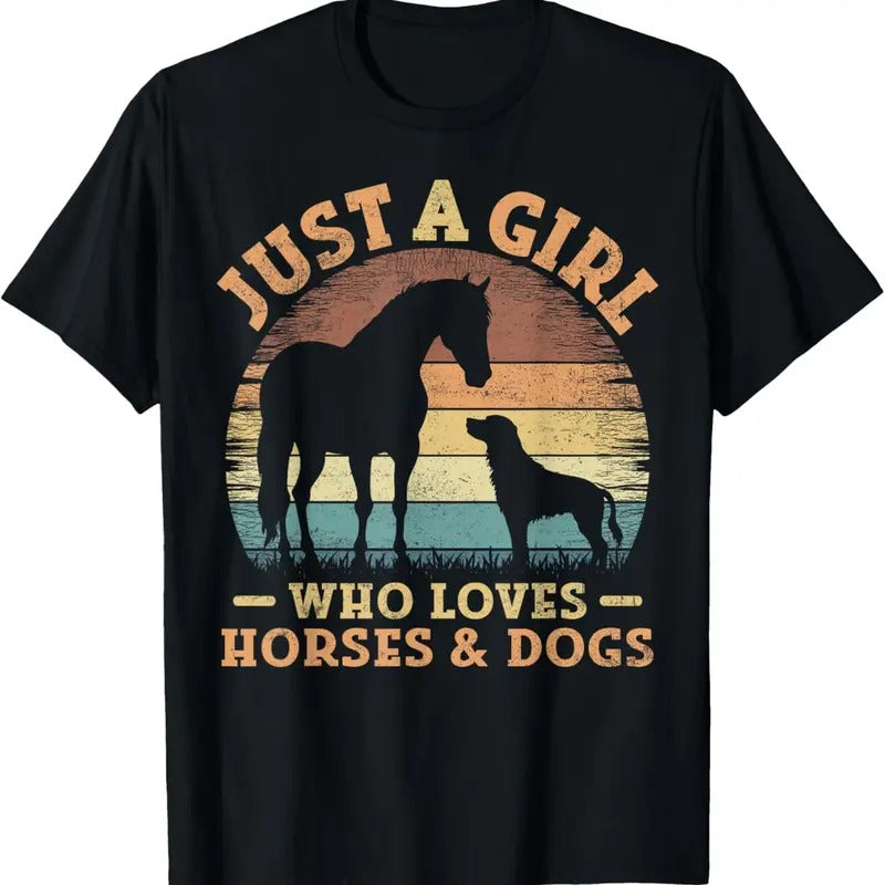 100% Cotton Just A Girl Who Loves Horses and Dogs Women Girls T-Shirt Hoodie, Sweatshirt | GrindPrints.com