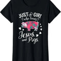 100% Cotton Just A Girl Who Loves Jesus And Pigs T Shirt Farmer Lover T-Shirt Hoodie, Sweatshirt | GrindPrints.com