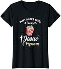 100% Cotton Just A Girl Who Loves Jesus And Popcorn T-Shirt Hoodie, Sweatshirt | GrindPrints.com