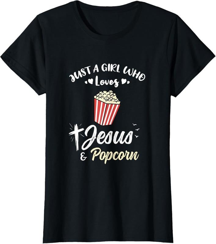 100% Cotton Just A Girl Who Loves Jesus And Popcorn T-Shirt Hoodie, Sweatshirt | GrindPrints.com