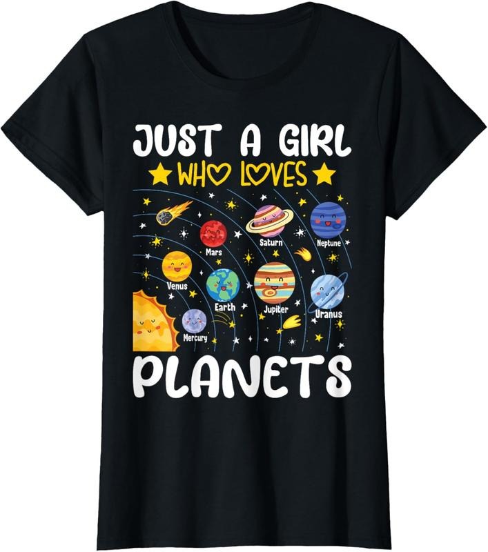 100% Cotton Just A Girl Who Loves Planets Solar Space Science Lover Girl T-Shirt Hoodie, Sweatshirt | GrindPrints.com