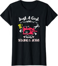 100% Cotton Just A Girl Who Loves Sewing And Jesus T-Shirt Hoodie, Sweatshirt | GrindPrints.com