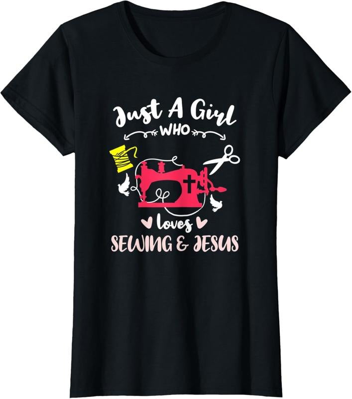 100% Cotton Just A Girl Who Loves Sewing And Jesus T-Shirt Hoodie, Sweatshirt | GrindPrints.com