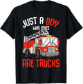 100% Cotton Just a Boy who loves Firetrucks Firefighter Fireman Kids T-Shirt Hoodie, Sweatshirt | GrindPrints.com