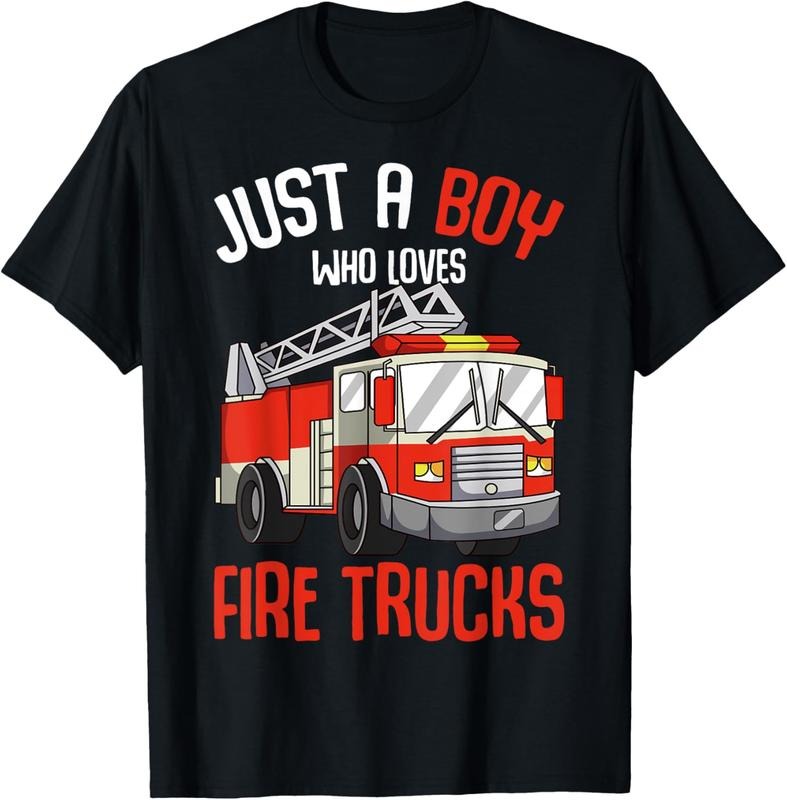 100% Cotton Just a Boy who loves Firetrucks Firefighter Fireman Kids T-Shirt Hoodie, Sweatshirt | GrindPrints.com