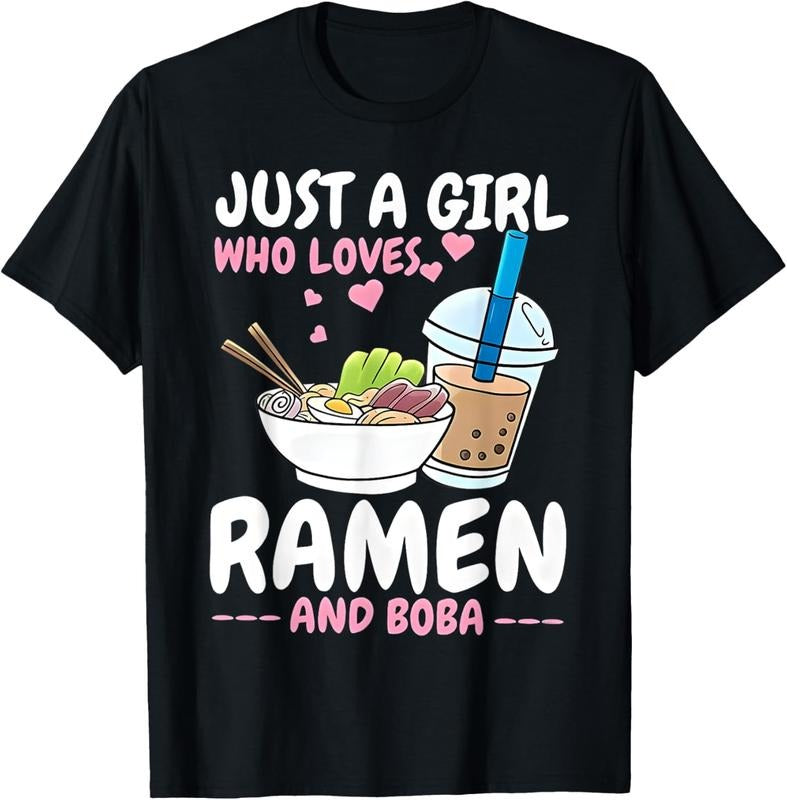 100% Cotton Just Girl Who Loves Ramen Boba Bubble Tea Tea Japanese T-Shirts, Hoodie, Sweatshirt