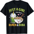 100% Cotton Kawaii Just A Girl Who Loves Ramen And Boba Tea Bubble Milk T-Shirt Hoodie, Sweatshirt | GrindPrints.com