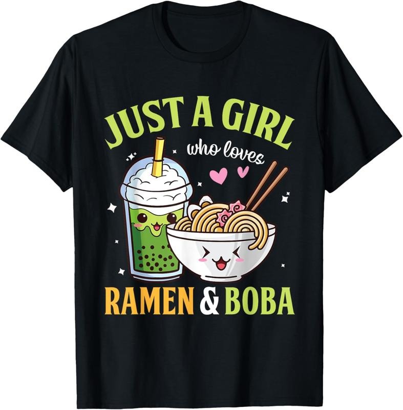 100% Cotton Kawaii Just A Girl Who Loves Ramen And Boba Tea Bubble Milk T-Shirt Hoodie, Sweatshirt | GrindPrints.com