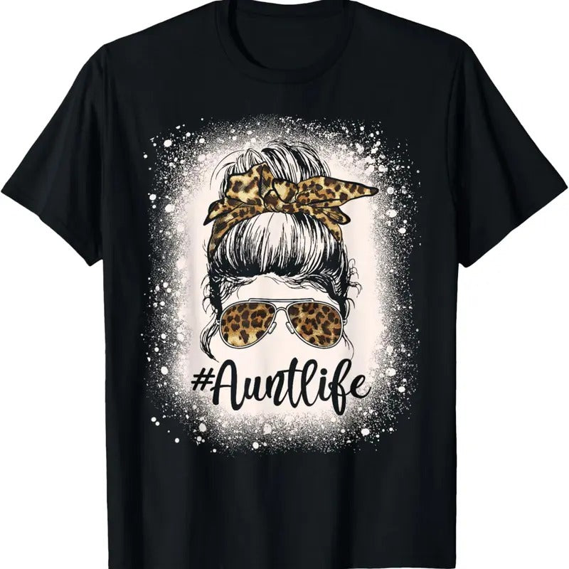 100% Cotton Leopard Aunt Life Messy Bun Bleached Auties Girl Mothers Day T-Shirt Hoodie, Sweatshirt | GrindPrints.com