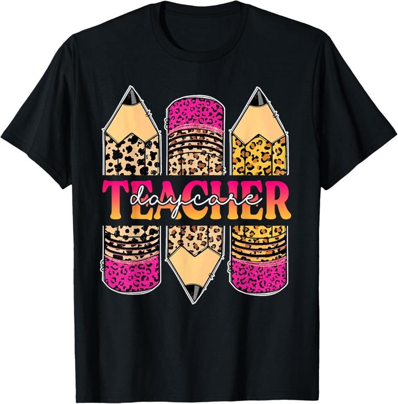 100% Cotton Leopard Pencil Daycare Teacher Back To School Teaching T-Shirt Hoodie, Sweatshirt | GrindPrints.com