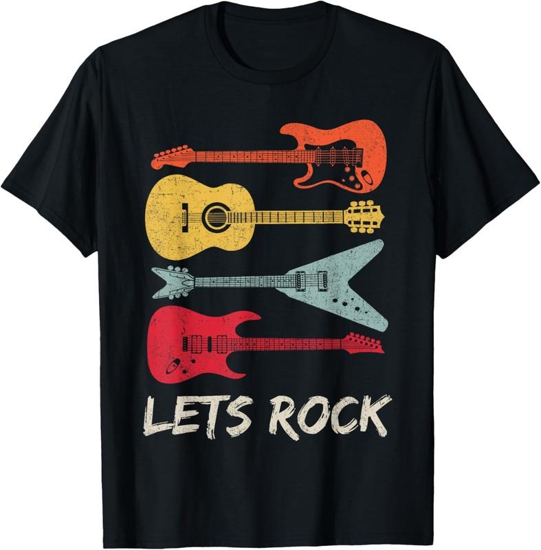 100% Cotton Lets Rock n Roll Guitar Retro Gift Men Women T-Shirt Hoodie, Sweatshirt | GrindPrints.com