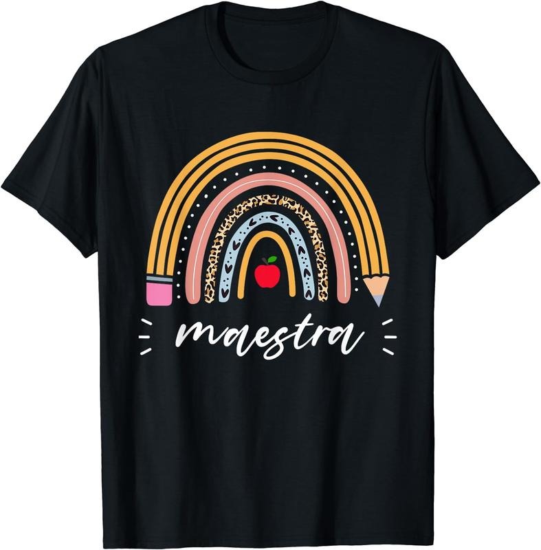 [100% Cotton]Maestra Bilingual Leopard Rainbow Regalos Spanish Teacher T-Shirt Hoodie, Sweatshirt | GrindPrints.com