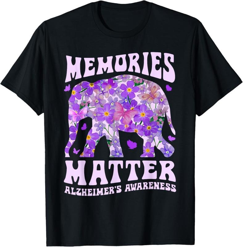 100% Cotton Memories Matter Alzheimer's Awareness Purple Elephant Flower T-Shirt Hoodie, Sweatshirt | GrindPrints.com