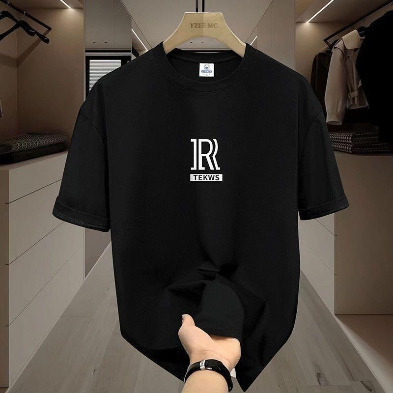 100% Cotton Men's Summer Short Sleeve T-shirt Large Size Crew Neck Casual Loose T-shirt Trendy All-Matching T-shirt...