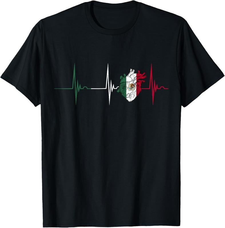 100% Cotton Mexico Heart Mexico Flag Heartbeat EKG Pulse Mexican Pride T-Shirt Hoodie, Sweatshirt | GrindPrints.com