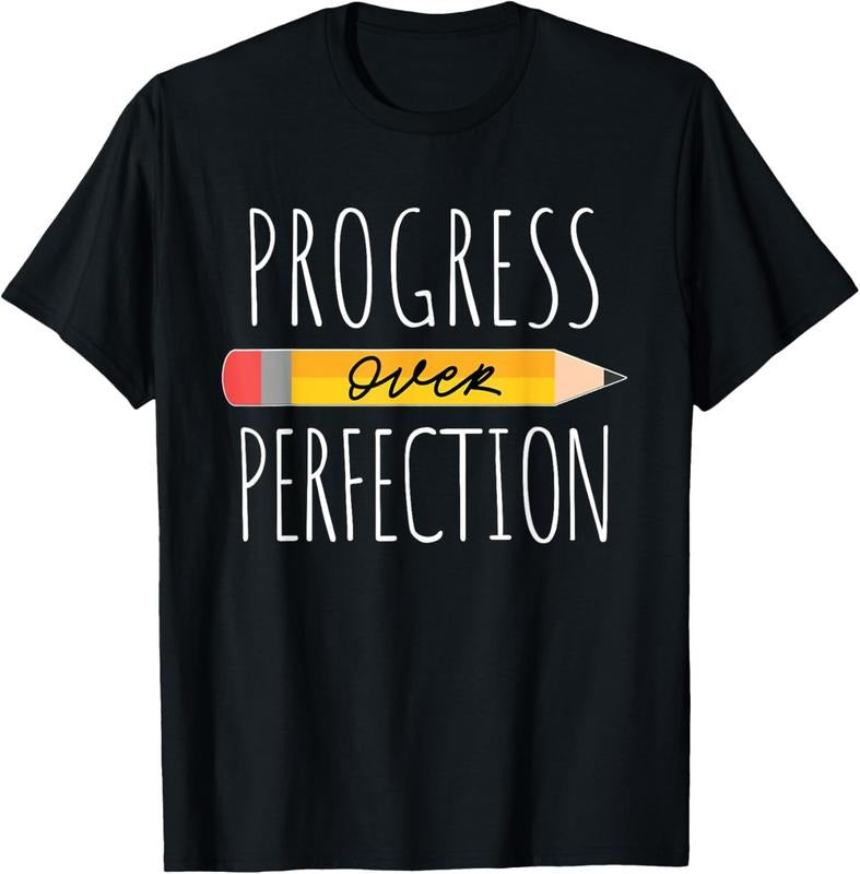 100% Cotton Motivational Progress Over Perfection back to School Teacher T-Shirt Hoodie, Sweatshirt | GrindPrints.com