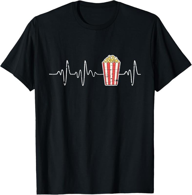 100% Cotton Movie Snack Popcorn Lover Heartbeat Gift Popcorn T-Shirt Hoodie, Sweatshirt | GrindPrints.com