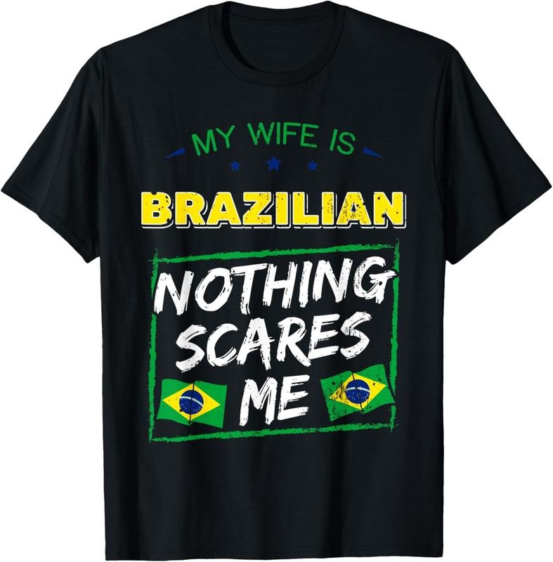 100% Cotton My Wife Is Brazilian Brazil Heritage Roots Flag Pride Short Sleeve T-Shirt Hoodie, Sweatshirt | GrindPrints.com