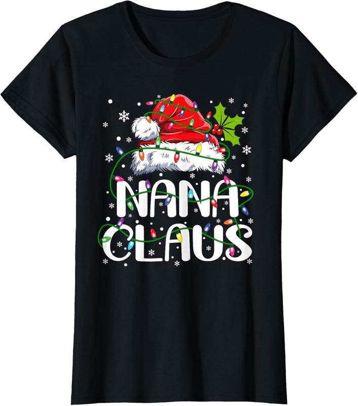 100% Cotton Nana Claus Christmas Lights Pajama Family Matching T-Shirt Hoodie, Sweatshirt | GrindPrints.com