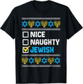 100% Cotton Nice Naughty Jewish Ugly Hanukkah Sweater Chanukah Jew Gift Short Sleeve T-Shirt Hoodie, Sweatshirt