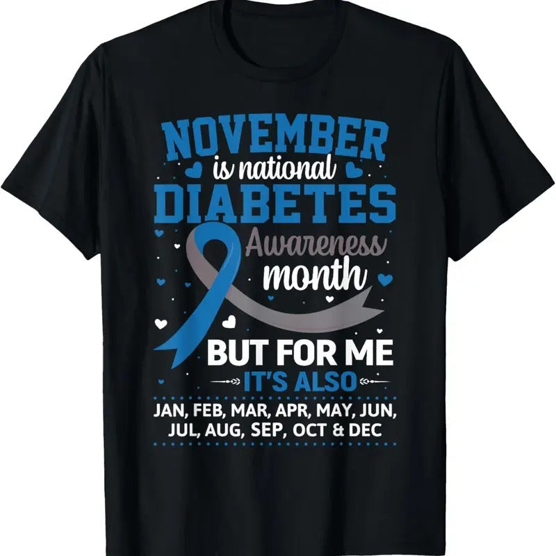 100% Cotton November is Diabetes Awareness Month Blue and Gray Ribbon T-Shirt Hoodie, Sweatshirt | GrindPrints.com