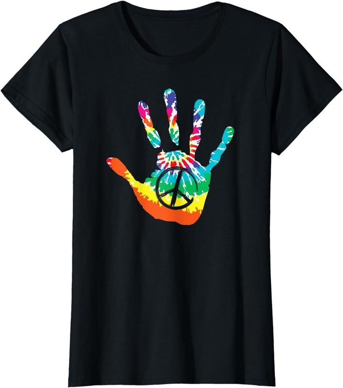 [100% Cotton]PEACE SIGN LOVE Handprint 60s 70s Tie Dye Hippie Costume T-Shirt Hoodie, Sweatshirt | GrindPrints.com