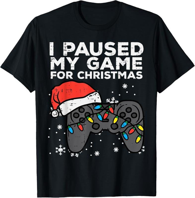 100% Cotton Paused My Game Christmas Gamer Xmas Men Boys Youth Teen T-Shirt Hoodie, Sweatshirt | GrindPrints.com