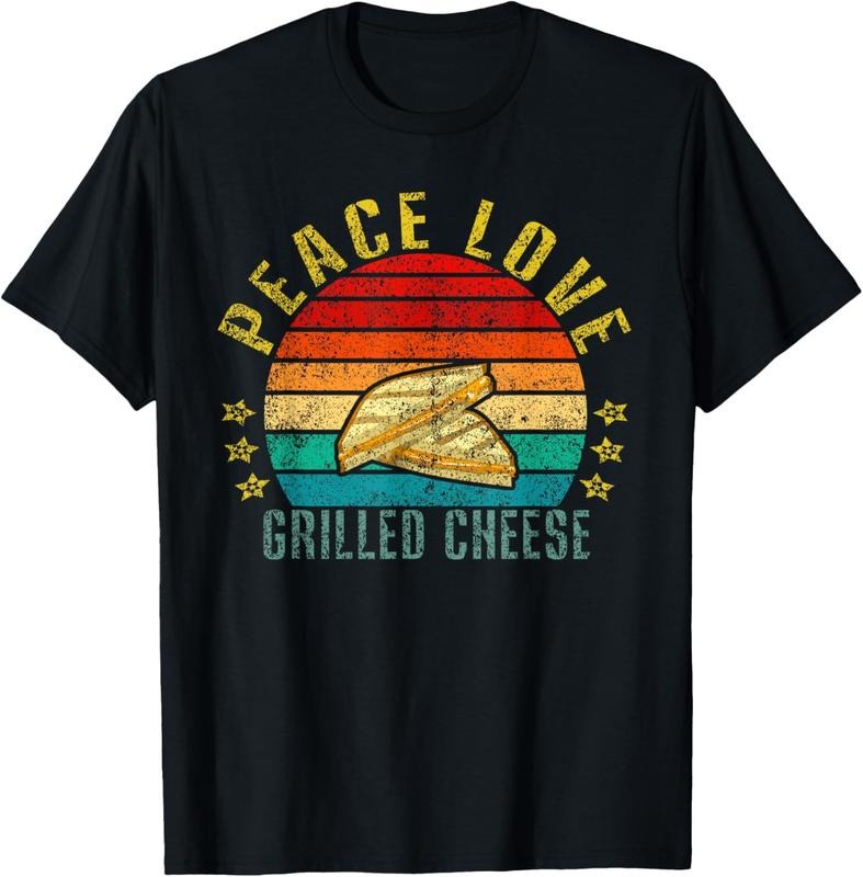 100% Cotton Peace Love Grilled Cheese Funny Retro T-Shirt Hoodie, Sweatshirt | GrindPrints.com