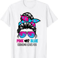 100% Cotton Pink Or Blue Grandma Loves You Messy Bun Hair Gender Reveal T-Shirt Hoodie, Sweatshirt | GrindPrints.com