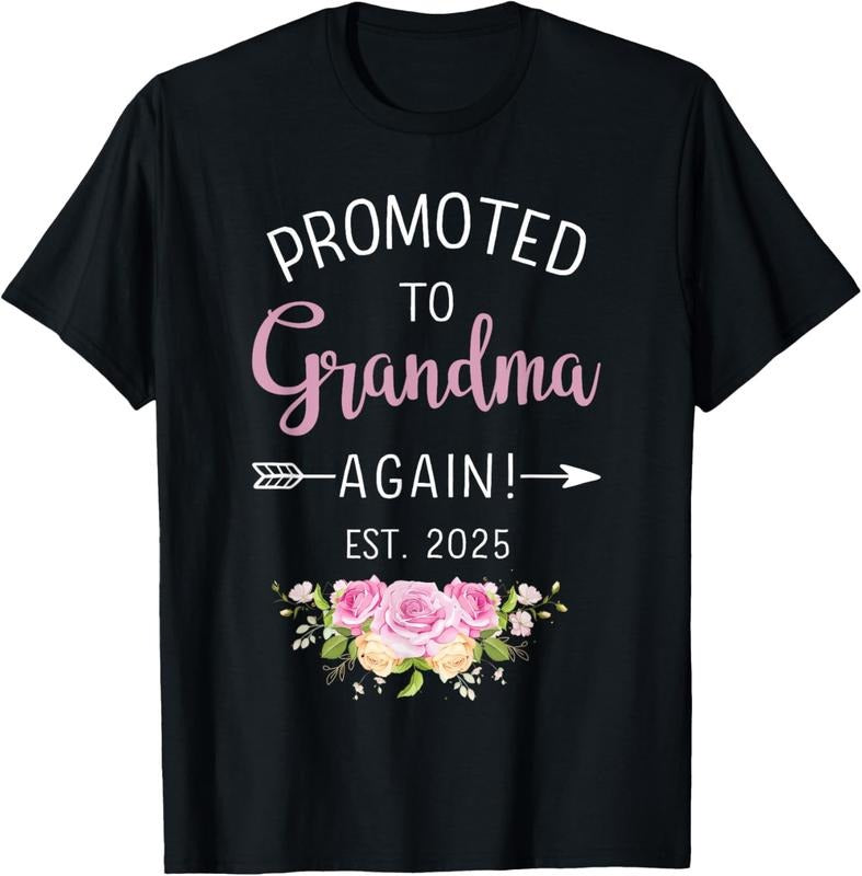 100% Cotton Promoted to grandma again est. 2025 flowers T-Shirt Hoodie, Sweatshirt | GrindPrints.com