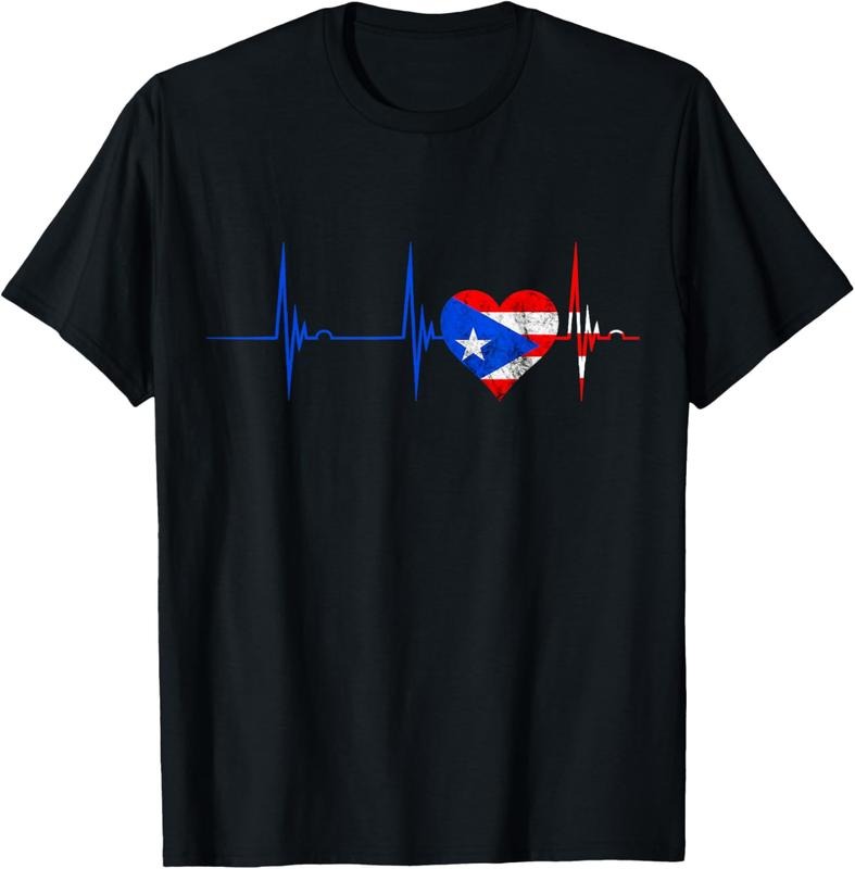 100% Cotton Puerto Rico Heart Puerto Rican Heartbeat ECG Pulse Boricua T-Shirt Hoodie, Sweatshirt | GrindPrints.com