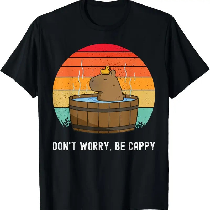 100% Cotton Retro Funny Capybara Don't Worry Be Capy T-Shirt Hoodie, Sweatshirt | GrindPrints.com