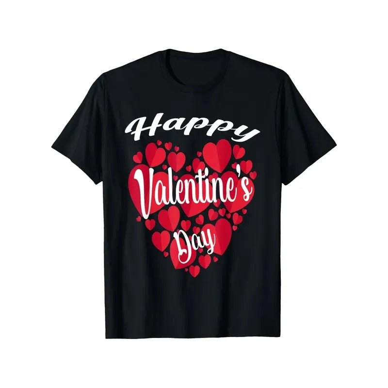 100% Cotton Single Side Printed Crew Neck Short Sleeve Happy 2022 Couples Matching Red Hearts Pattern Suitable Couples' S XXXL Black Made Usa T-Shirts, Hoodie, Sweatshirt