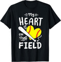 100% Cotton Softball Player Mom Grandma My Heart Is On That Field T-Shirt Hoodie, Sweatshirt | GrindPrints.com