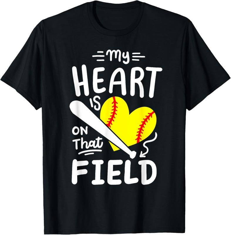 100% Cotton Softball Player Mom Grandma My Heart Is On That Field T-Shirt Hoodie, Sweatshirt | GrindPrints.com