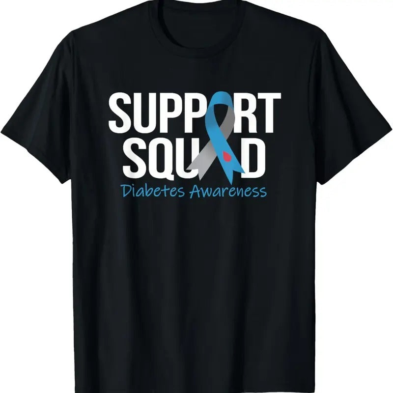 100% Cotton Support Squad Diabetes Awareness Month Blue Gray Ribbon T-Shirt Hoodie, Sweatshirt | GrindPrints.com