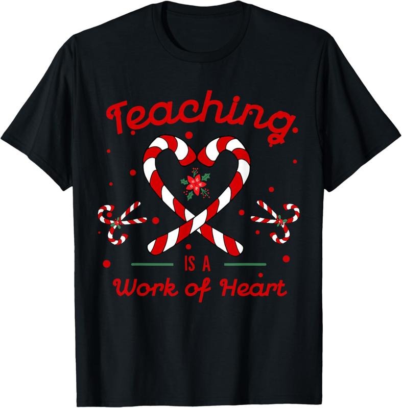 100% Cotton Teaching is a Work of Heart Christmas Teacher Candy Cane T-Shirt Hoodie, Sweatshirt | GrindPrints.com