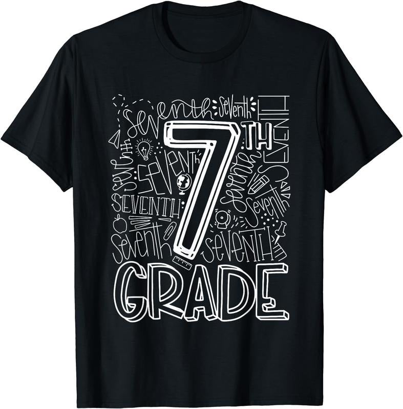 [100% Cotton]Team Teacher Back To School 7th Seventh Grade Typography T-Shirt Black Hoodie, Sweatshirt | GrindPrints.com