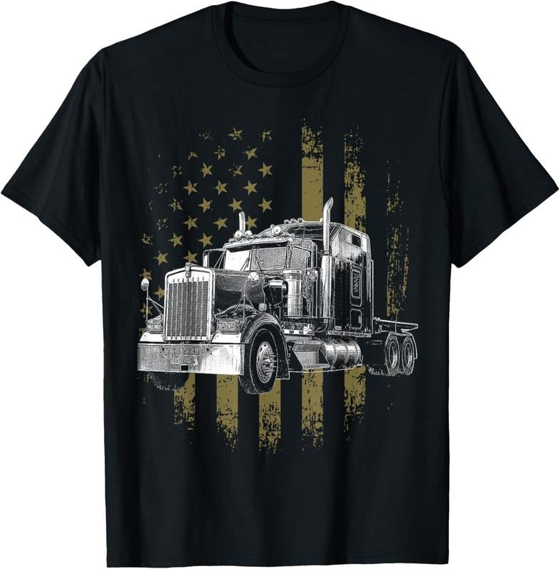 100% Cotton Trucker American Flag Big Rig Semi-Trailer Truck Driver Gift T-Shirt Hoodie, Sweatshirt | GrindPrints.com