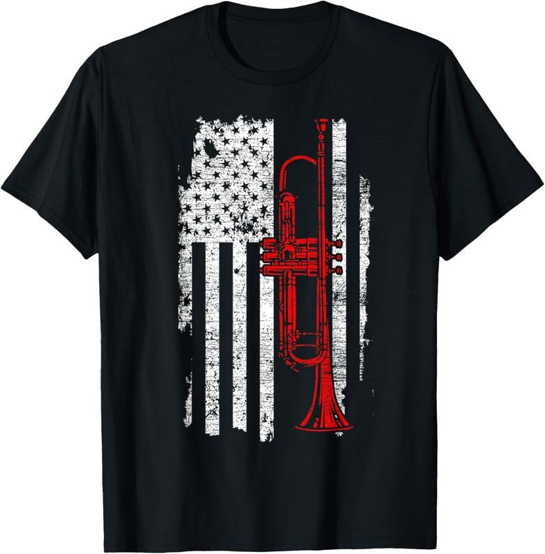 100% Cotton USA Flag Thin Red Line Jazz Music Gifts Trumpet T-Shirt Hoodie, Sweatshirt | GrindPrints.com