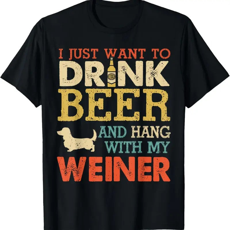 100% Cotton Weiner Dachshund Dad Drink Beer Hang With Dog Funny Vintage T-Shirt Hoodie, Sweatshirt | GrindPrints.com