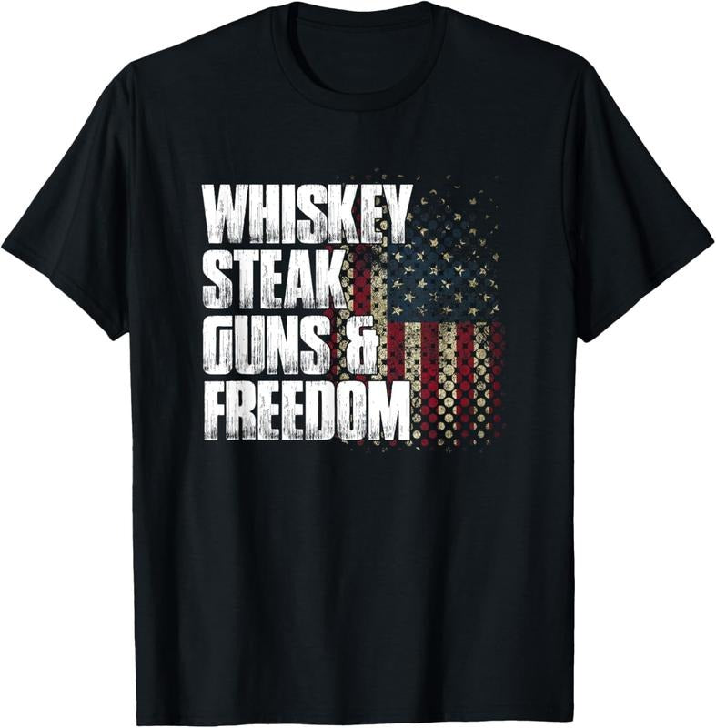 100% Cotton Whiskey Steak Guns & Freedom Patriotic Flag T-Shirts, Hoodie, Sweatshirt