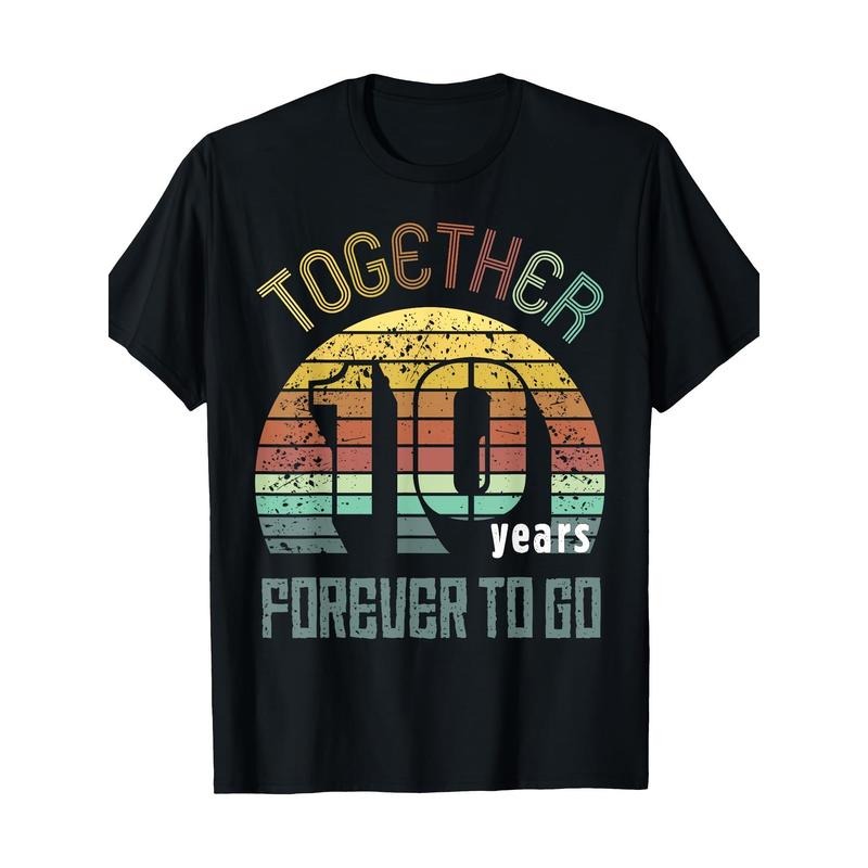10th Anniversary Couple 100% Cotton Geometric Pattern Crew Neck Short Sleeve Casual Regular Fit Digital Heat Transfer Made USA T-Shirts, Hoodie, Sweatshirt