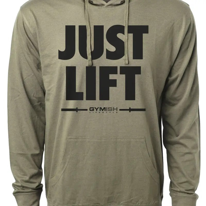 114. Just Lift Funny Workout Gym Hoodie for Men Cotton Menswear T-Shirts, Sweatshirt | GrindPrints.com
