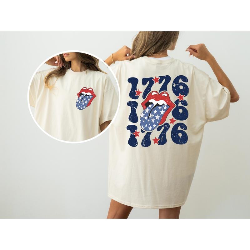1776 America, Rock and Roll, Tongue, Patriotic, USA, Independence Day, Fourth of July Tshirt, Women's, Comfort Colors...