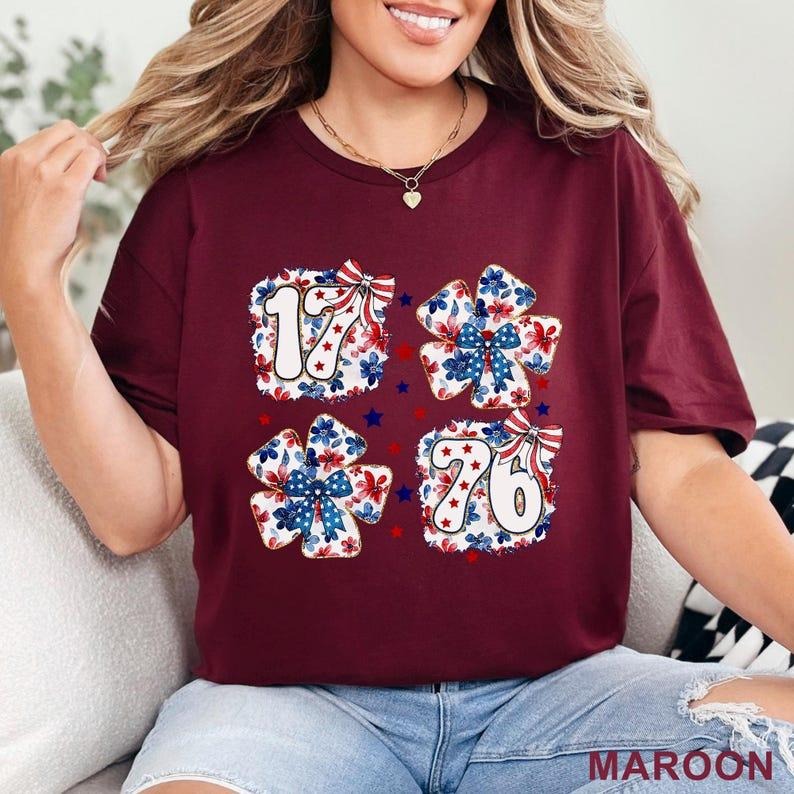1776 Coquette 4th of July Shirt, Coquette USA Flag Shirt, American Flag Shirt Hoodie, Sweatshirt | GrindPrints.com