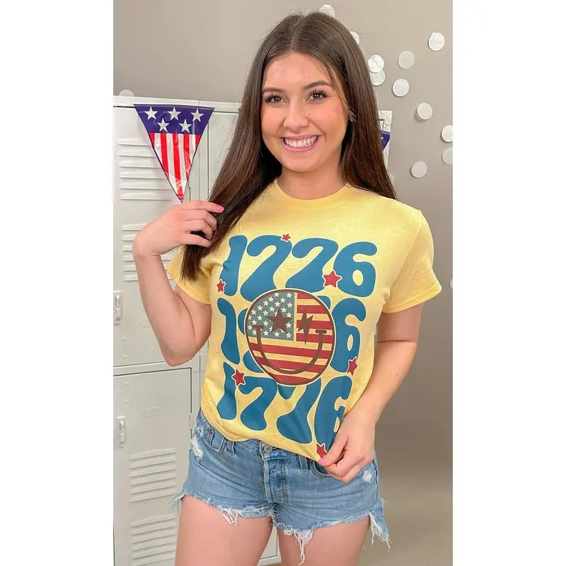 1776 Smiley Patriotic Graphic T-Shirt Hoodie, Sweatshirt | GrindPrints.com