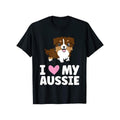 180G 100% Cotton Single-Sided Printed Round Collar Short-Sleeved T-Shirt I Love My Australia Cute Australian Shepherd...