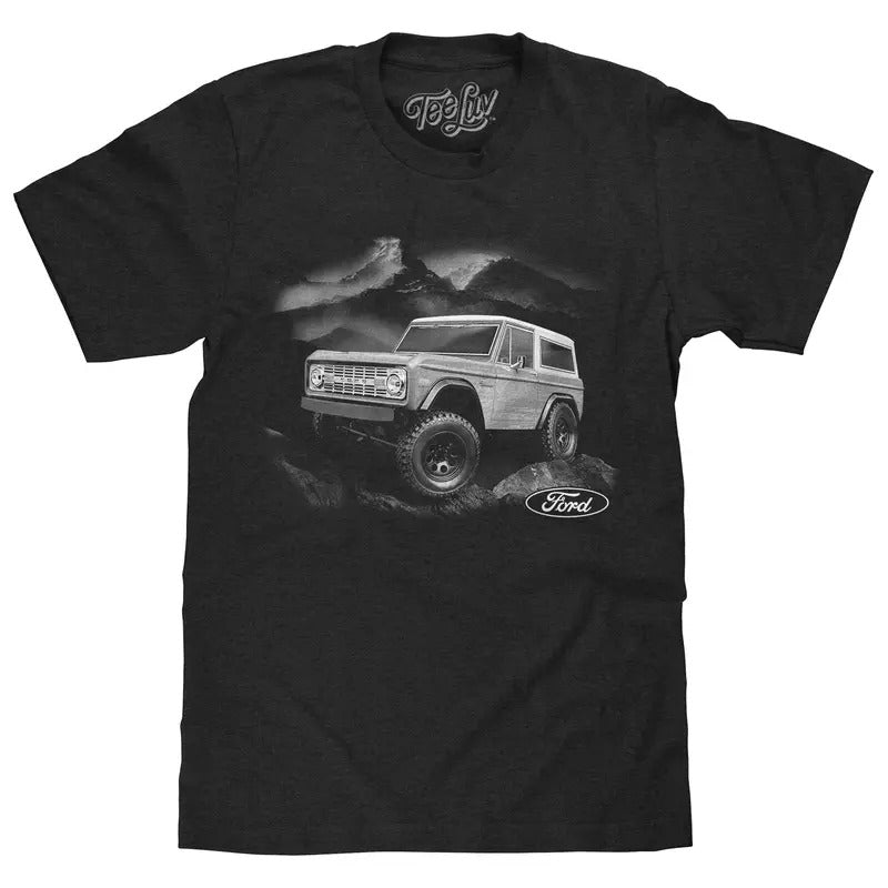 1970s Ford Bronco Mountain T-Shirt - Black Hoodie, Sweatshirt | GrindPrints.com